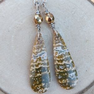 Ocean jasper drop earrings,gemstones dangle earrings